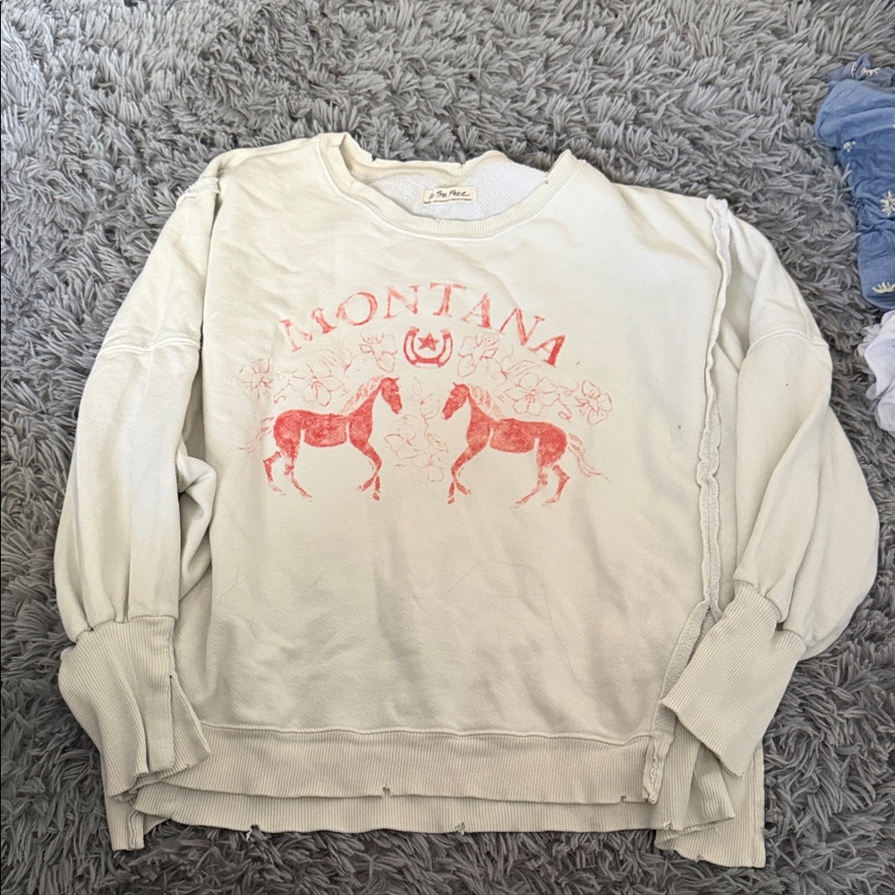 We The Free Cream Sweatshirt with Pink Horse Graphic